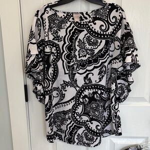 Chico's Black & White Paisley Flutter-Sleeve Blouse